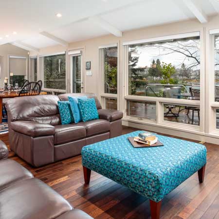 A living room that is steps to the water on Georgian Bay needs to show off the view