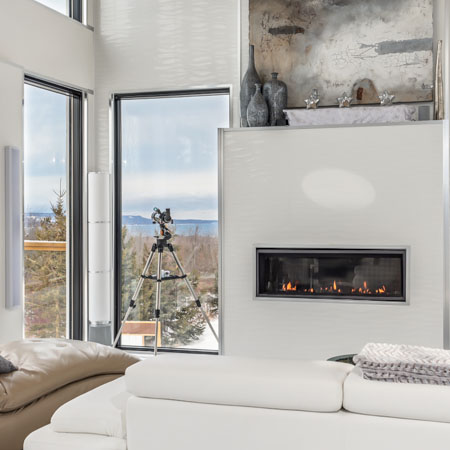 Real estate interior with long views of Georgian Bay and the Escarpment