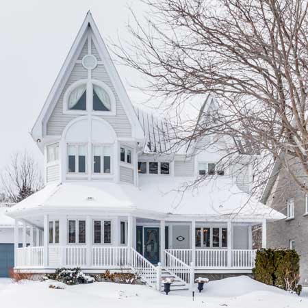 Front elevation on a home in winter