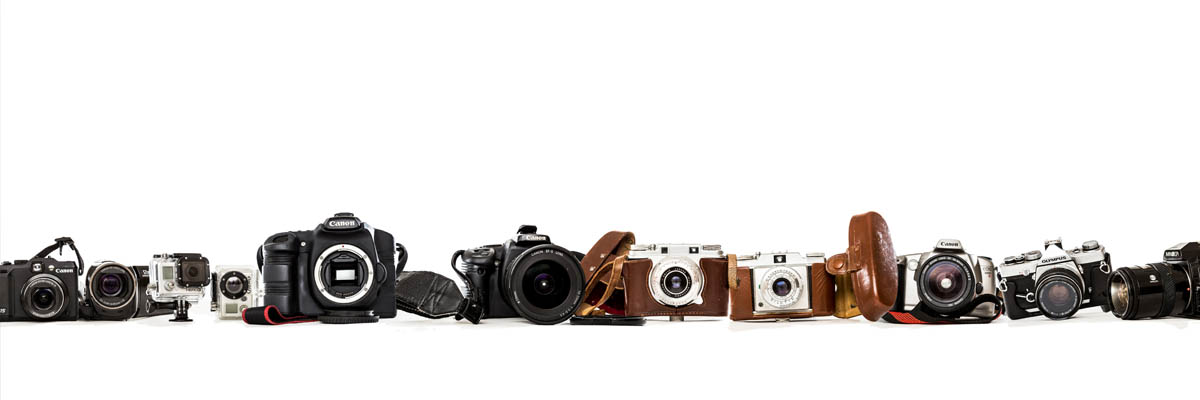 a collection of chris gardiner's cameras older and newer.